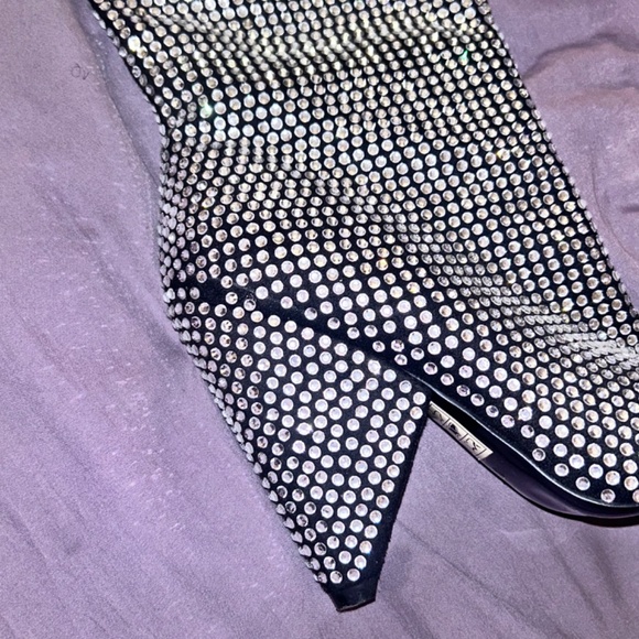 RHINESTONE EMBELLISHED CONE HEEL SLOUCHY BOOTS - Picture 11 of 12